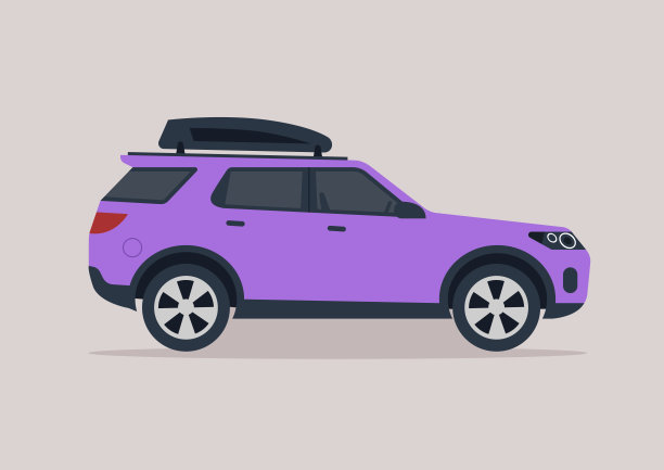 一辆配备车顶载具的紫色SUV，随时准备冒险图片下载