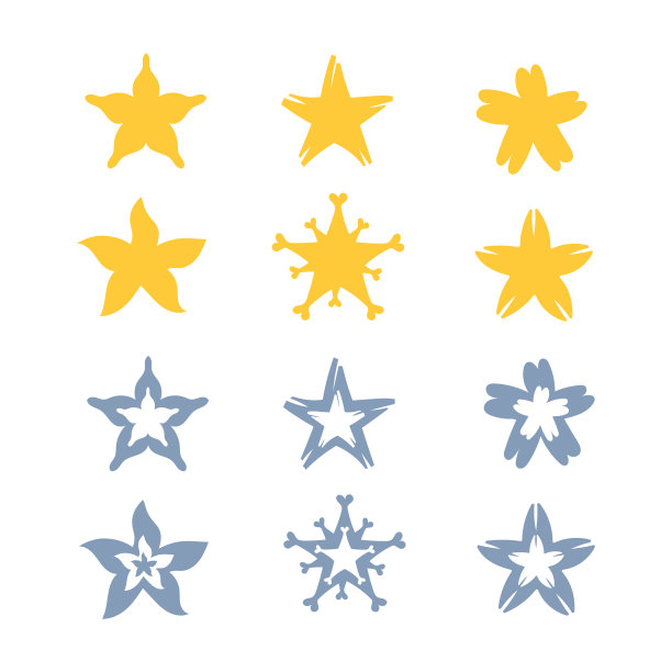 一组可爱的卡通平面风格的明星照片。图片下载