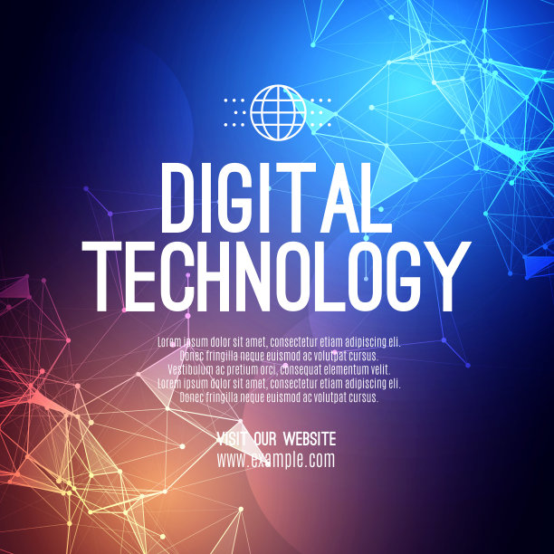 数字科技社交帖子横幅销售模板橙蓝色背景，抽象网络信息传播，创新未来科技数据，互联网网络连接，Ai大数据插画图片下载