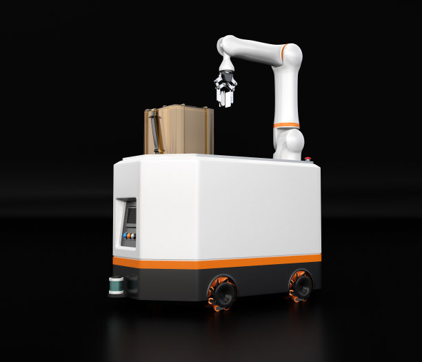 用于半导体工厂的AGV与黑色背景的Foup图片下载