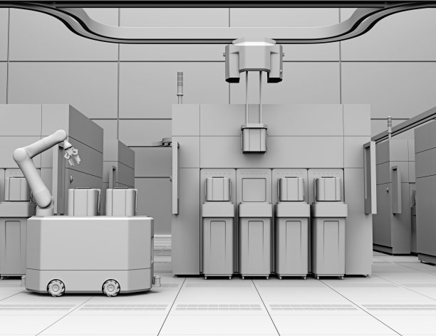 半导体晶圆清洗，蚀刻系统和OHT, AGV在Fab洁净室的粘土渲染图片下载