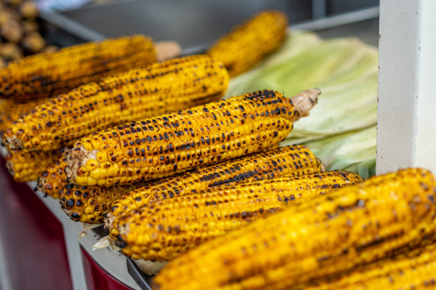现煮或烤的甜玉米棒，撒上盐和香料。图片下载