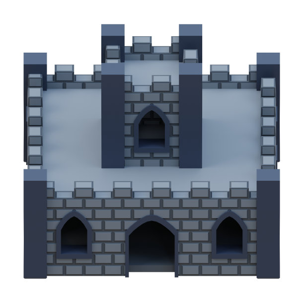 灰砖中世纪建筑等边正面风格堡垒。3 d渲染。图片下载