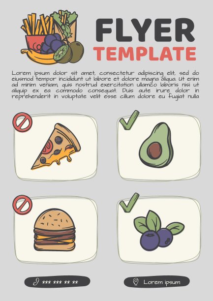 可编辑的传单模板，讲义，宣传健康饮食的海报。垃圾食品和健康生活方式的概念。图片下载