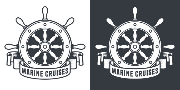 图形航海标志，以船舶轮或海舵为海洋设计和海上冒险品牌图片下载