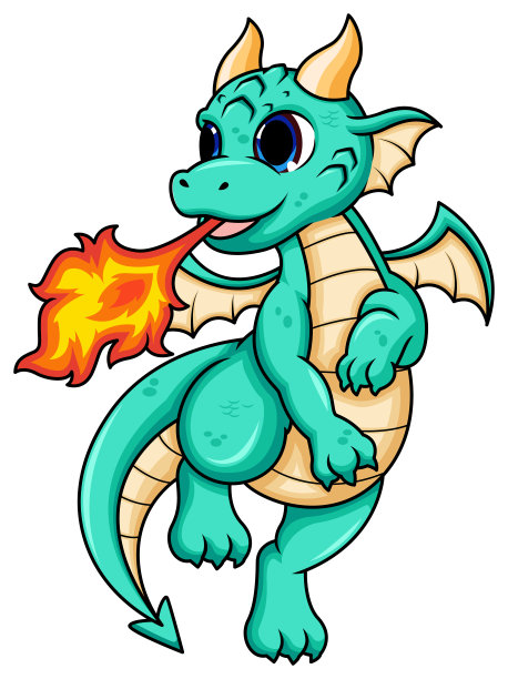 女龙喷火卡通插画图片下载