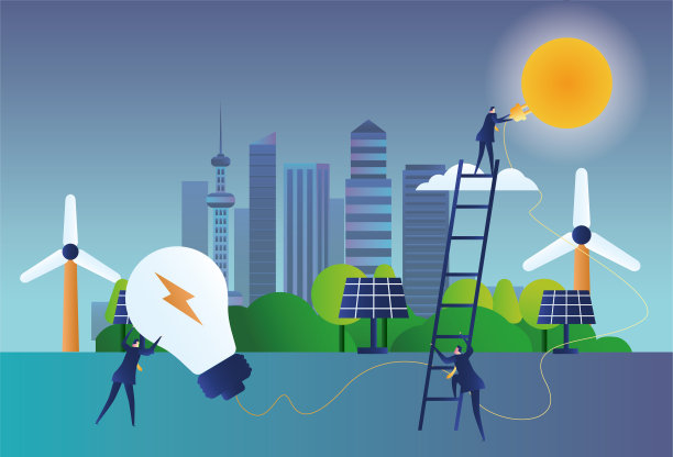 人们用太阳能给灯泡充电，说明环保和新能源的概念图片下载