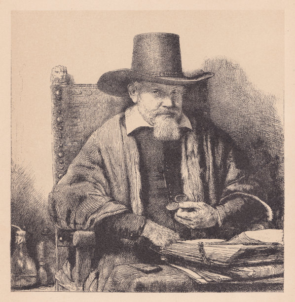 凡·托林肖像，伦勃朗雕刻，木刻，1891年出版图片下载