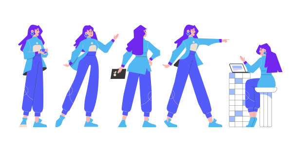 不同姿势的可爱女孩。图片下载