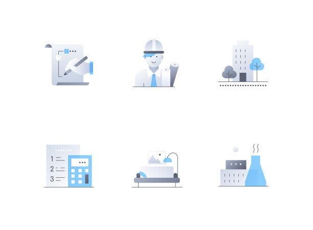 城市建筑设计-平面设计风格图标集图片下载