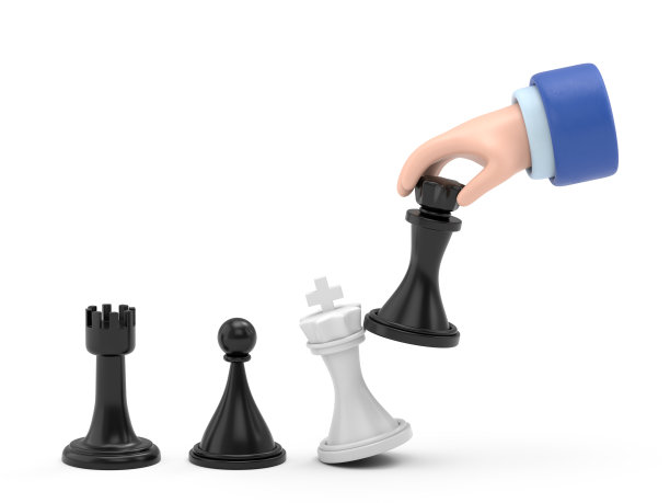 商业策略。战略家手里拿着棋图黑王。战斗的胜利。概念规划和管理。赢得成功。白色背景的3D渲染。图片下载