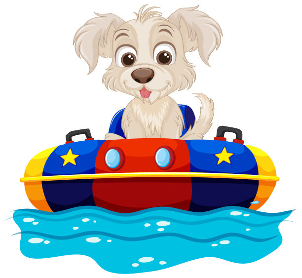 卡通狗在一艘充满活力的船上享受旅程图片下载