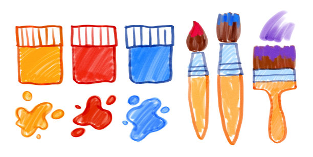 儿童绘画的艺术颜料和画笔图片下载