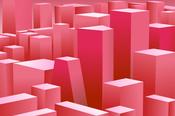 清晨的红色摩天大楼。三维矢量插图图片下载