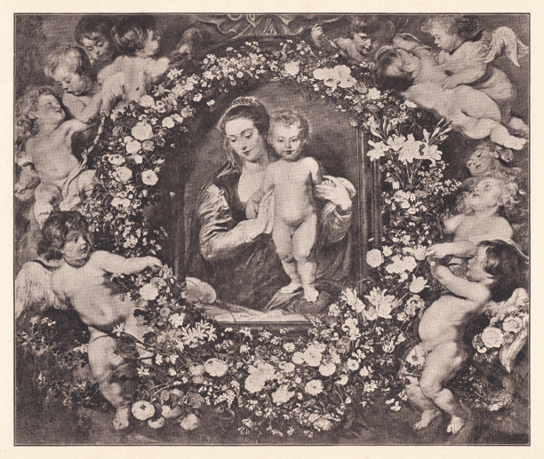 麦当娜，鲁本斯和布鲁盖尔，半色调印刷，出版于1891年图片下载