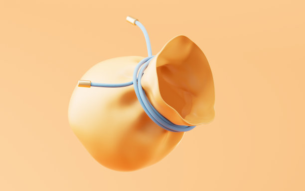 打开橙色卡通礼品袋，3d渲染。图片下载