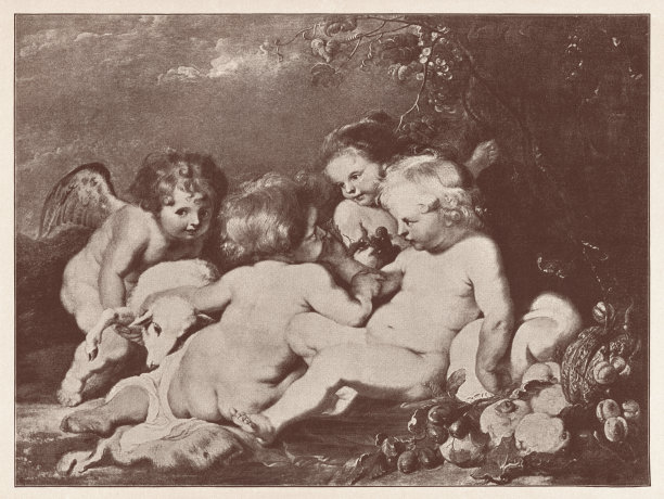 耶稣与约翰，鲁本斯画，半色调，出版于1891年图片下载