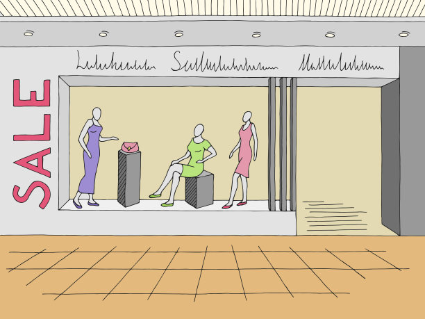 商场图形彩色室内素描插图矢量图片下载