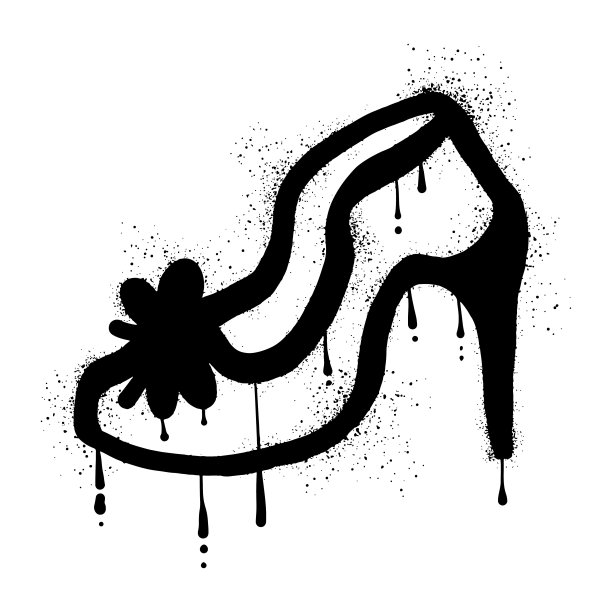 高跟鞋上有黑色喷漆涂鸦图片下载