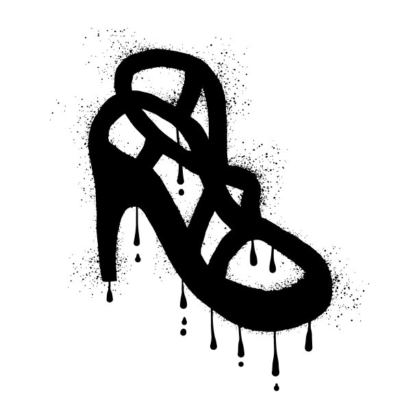 高跟鞋上有黑色喷漆涂鸦图片下载