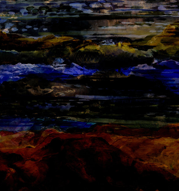 山海原画。表达夜晚的大海和阴沉的天空。现代印象派。背景插图图片下载