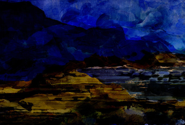 表达夜晚的大海和阴沉的天空。山海原画。现代印象派。背景插图图片下载