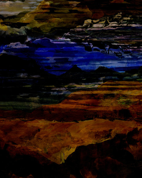 表达夜晚的大海和阴沉的天空。山海原画。现代印象派。背景插图图片下载