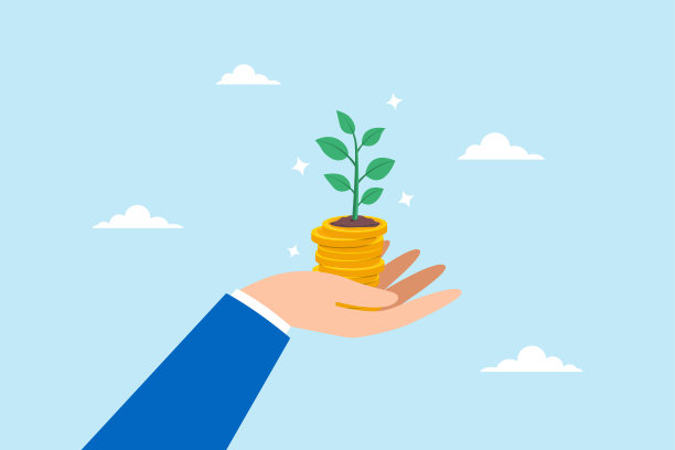 手捧堆币种植植物投资培育方面潜力的平面说明图片下载