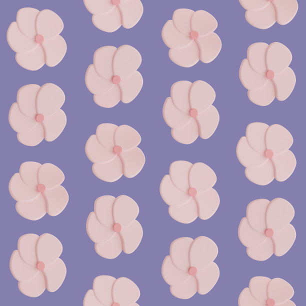 一个无缝模式的鸡蛋花在一个光滑的形状花卉概念的紫色背景，3D插图图片下载