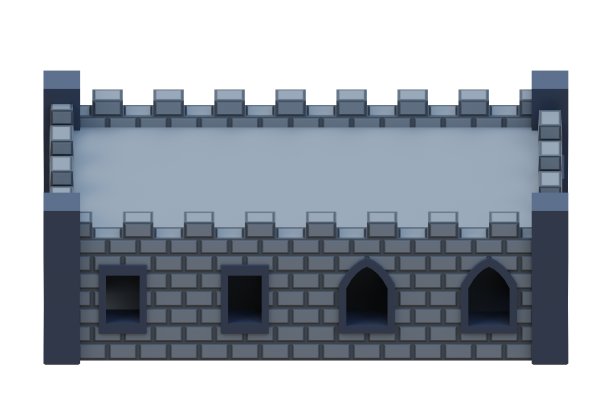 灰砖中世纪建筑等边正面风格堡垒。3 d渲染。图片下载