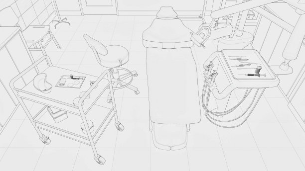 现代牙科诊所牙科设备的线条草图图片下载