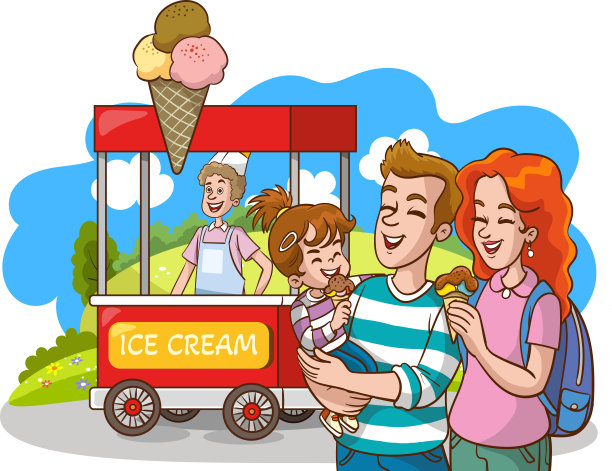 在公园买冰淇淋的家庭买卡车上卖的冰淇淋图片下载