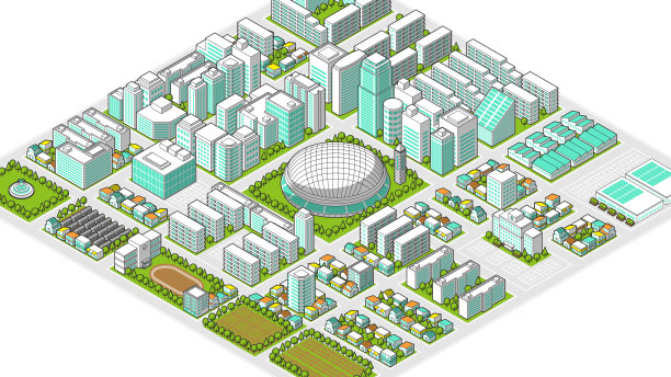 从鸟瞰图中看到的三维城市景观矢量插图图片下载