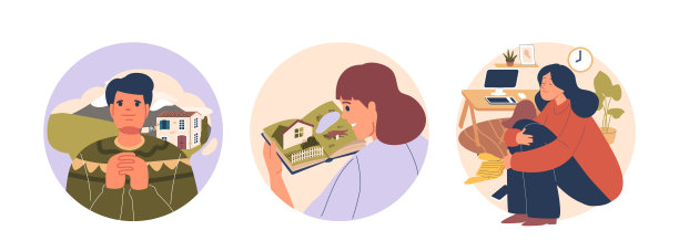 孤立的矢量圆形图标或卡通人物头像，享受着过去对家园的和平回忆图片下载