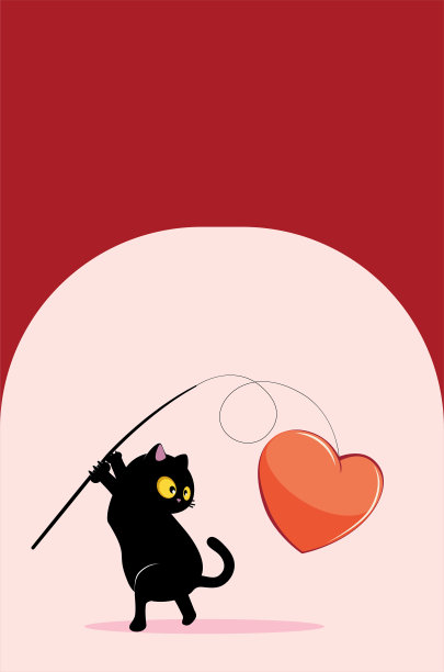 黑猫和鱼竿与心图片下载