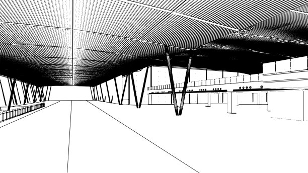 百货公司走廊的线条图。, 3 d渲染图片下载