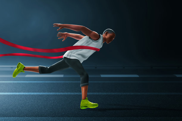 年轻的跑步者在街上用烟雾冲向终点线，3d插图图片下载