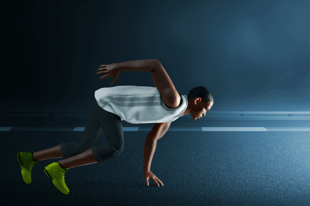 年轻人准备跑在街上晚上与烟雾，3d插图图片下载