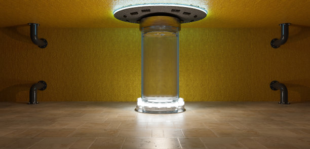 低温胶囊冬眠冷冻胶囊玻璃管用冷冻液体冬眠科幻3D插图传送科学技术冷冻足类动物冷冻足类动物实验室设备实验室场景图片下载