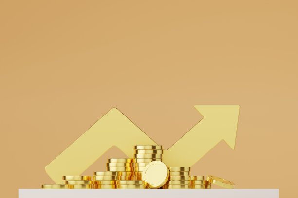 3D渲染金色的箭和金色，错综复杂地融入场景中，象征着财务富足和成功的投资。图片下载