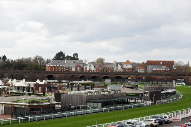切斯特赛马场的停车场，赛马场和建筑物的景观图片下载