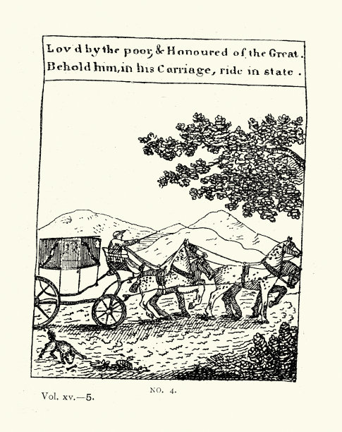 财富成功的人骑在一辆马车上，旧插图儿童读物图片，复古插图，19世纪90年代图片下载