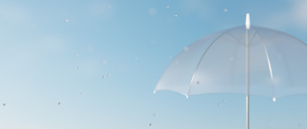 3 d演示。晴朗的天空，雨水和透明的塑料伞。复制空间。(水平)图片下载