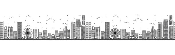 无缝图案与轮廓洛杉矶加州城市天际线。现代建筑孤立在白色。洛杉矶城市景观与地标。图片下载