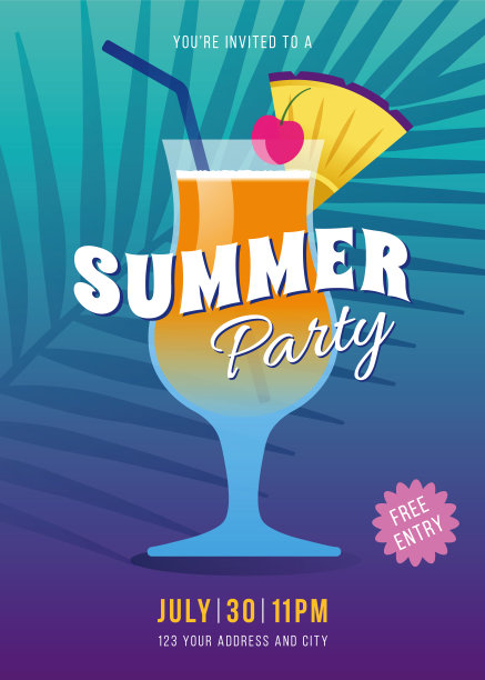 现代夏季海滩派对海报和社交媒体故事设计模板。图片下载