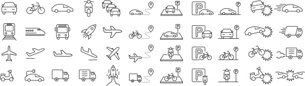 矢量线艺术车辆图标集图片下载