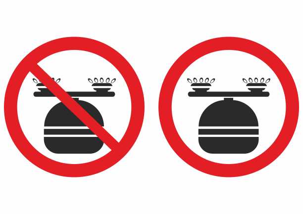 禁止使用燃气灶，矢量标志，设置符号，红色圆圈框图片下载