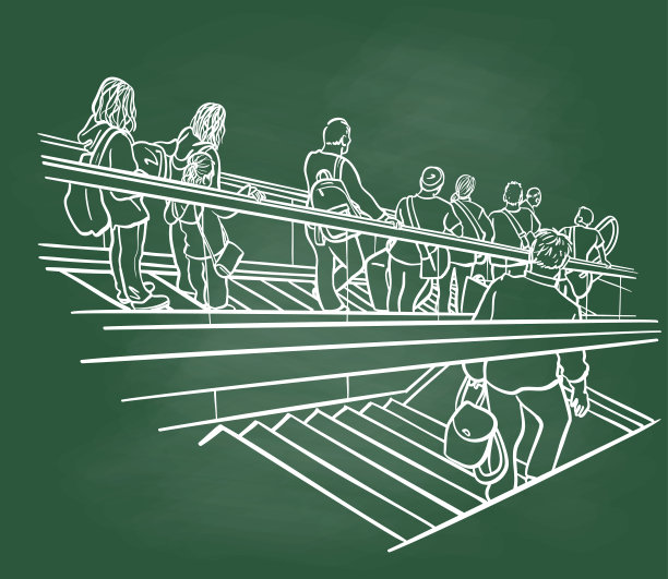 PeopleGoingDownEscalatorChalkboard图片下载