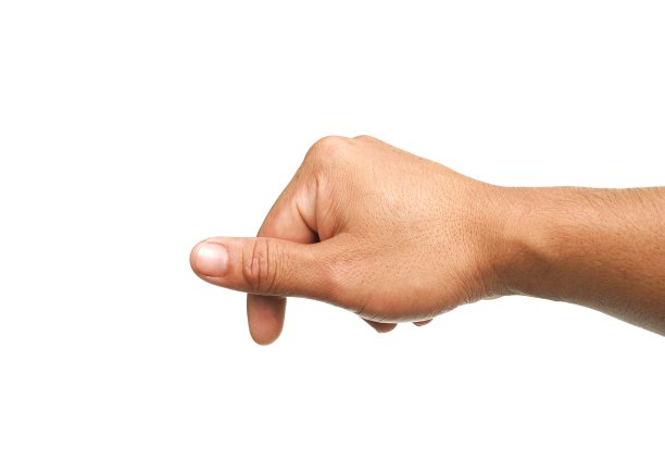 男人的手正在做一个拿着名片或名片，某种文件，身份证或护照的手势。孤立在白色背景上。图片下载