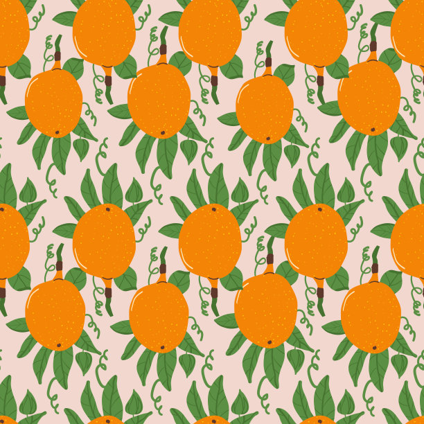 香甜的格兰纳迪拉果无缝图案。热带水果层出不穷的背景。黄百香果重复盖。异国情调的环形装饰瓷砖。矢量手绘平面插图。图片下载